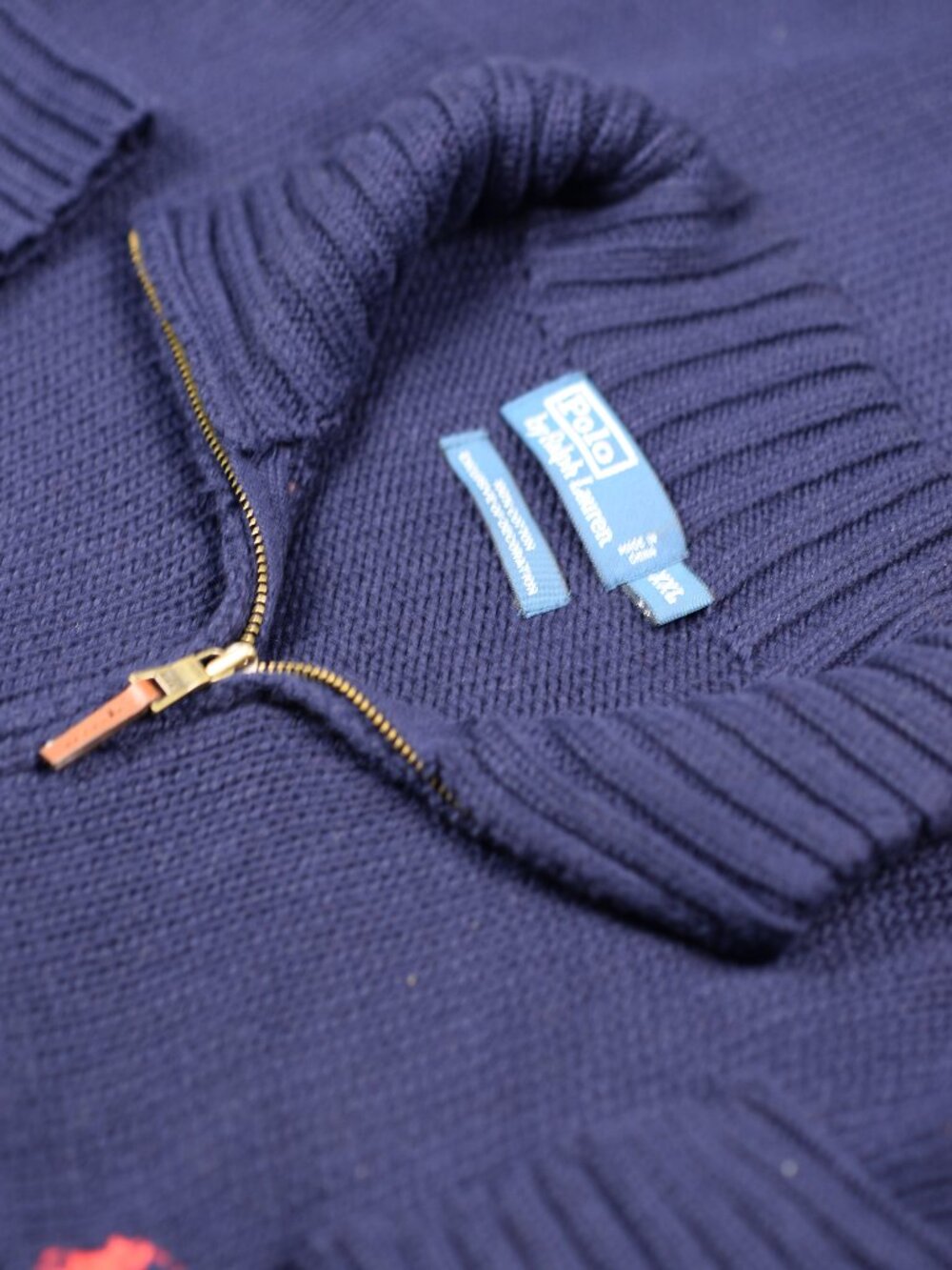 Polo Ralph Lauren "Cruise" Navy Blue Cotton Quarter Zip Pullover Sweater XXL